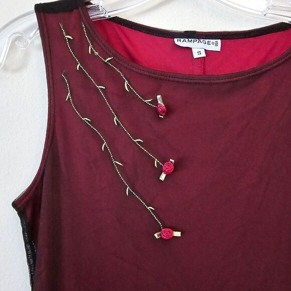 Vintage RAMPAGE Women's Maxi Dress Red- Black Mesh Overlay/ 3D Size Small Y2K - Picture 4 of 10